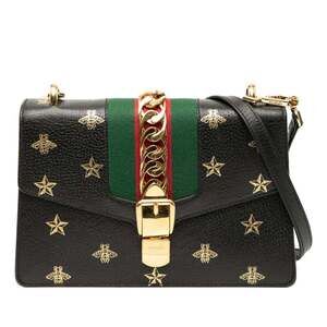 GUCCI Black Leather Sylvie Shoulder Bag